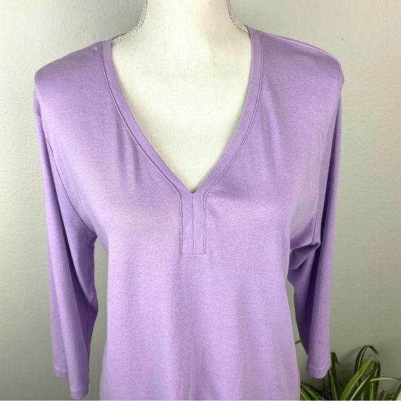 Talbots, Plus Size 2X Lavender V-Neck 3/4 Sleeve Blouse 100% Pima Cotton EUC - Picture 2 of 8
